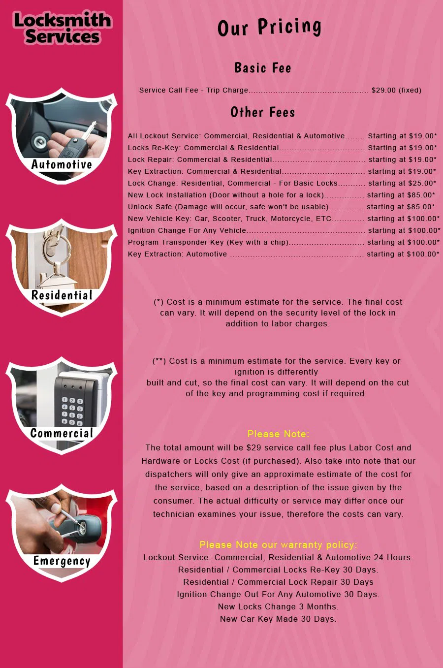 Gibbstown NJ Locksmith Store Gibbstown, NJ 856-485-3604 - price-list-c-18